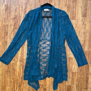 Teal Lace Y2K Open Front Cardigan Sheer Boho Duster Women's Large Pastel Goth